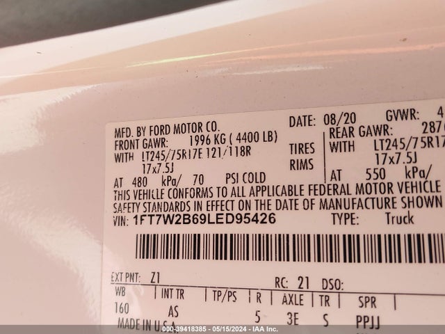Ford F-250 Xl 2020 1FT7W2B69LED95426 Image 9