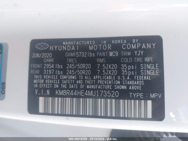 KM8R44HE4MU173520 Hyundai Palisade Sel