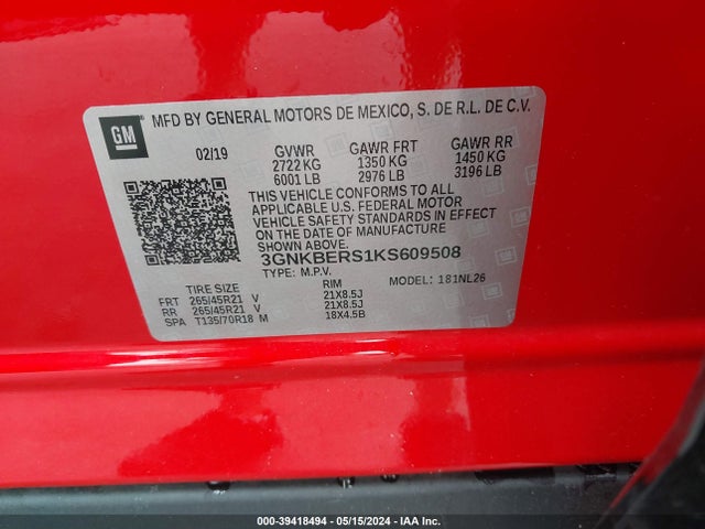 Chevrolet BLAZER RS 2019 3GNKBERS1KS609508 Image 9