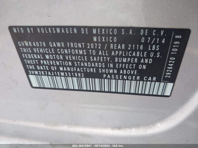 3VW2K7AJ1EM331982 Volkswagen Jetta 2.0l S