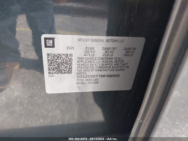 Chevrolet Malibu Fwd Lt 2021 1G1ZD5ST7MF066959 Image 9