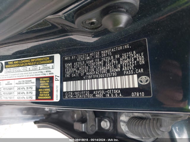 Toyota CAMRY SE 2016 4T1BF1FK3GU125790 Image 9