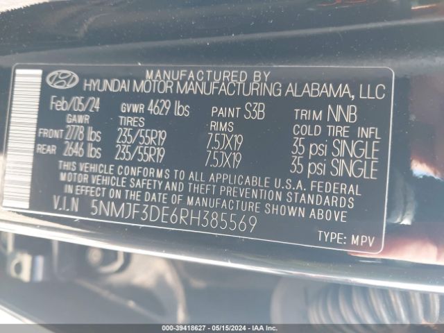 5NMJF3DE6RH385569 Hyundai TUCSON SEL
