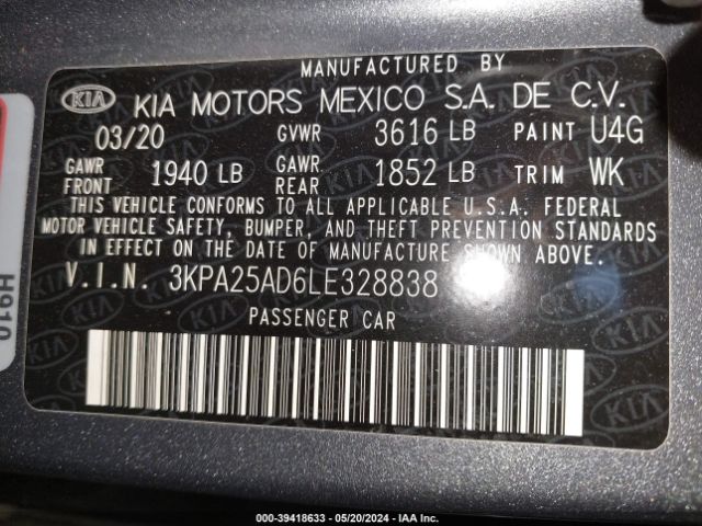 3KPA25AD6LE328838 KIA Rio 5-door S