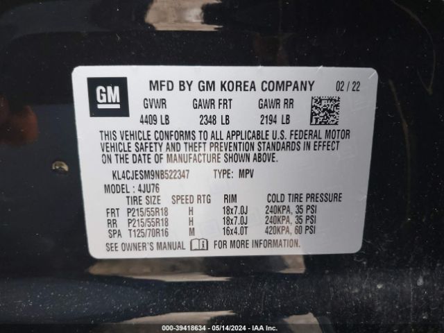 KL4CJESM9NB522347 Buick Encore Awd Preferred