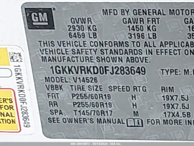 1GKKVRKD0FJ283649 GMC Acadia Slt-1