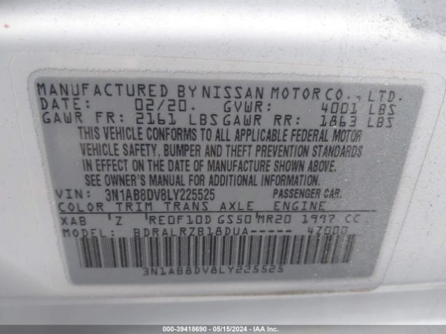 3N1AB8DV8LY225525 Nissan Sentra Sr Xtronic Cvt