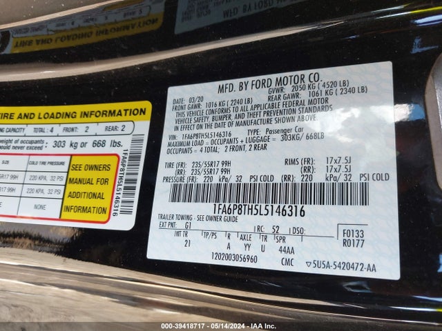 Ford Mustang Ecoboost Fastback 2020 1FA6P8TH5L5146316 Image 9