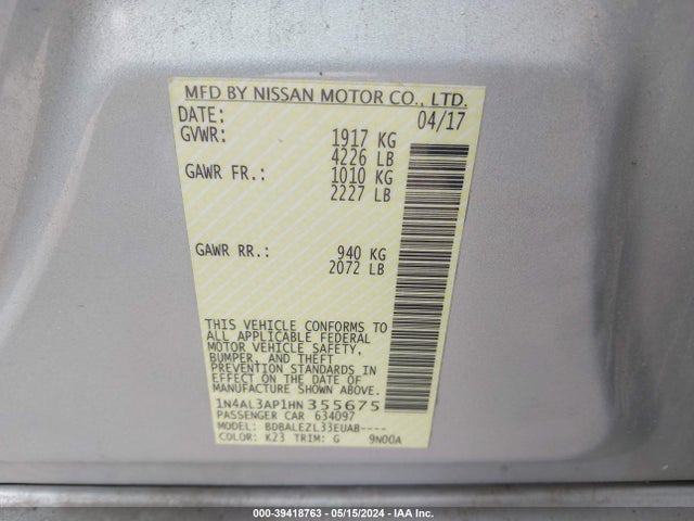 Nissan Altima 2.5 S 2017 1N4AL3AP1HN355675 Image 9