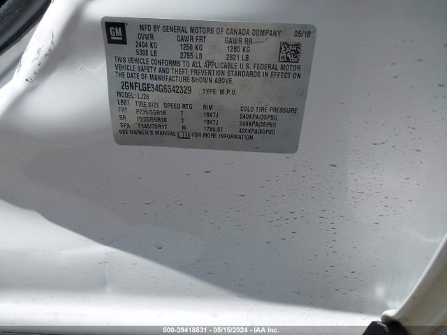 Chevrolet Equinox Ltz 2016 2GNFLGE34G6342329 Image 9