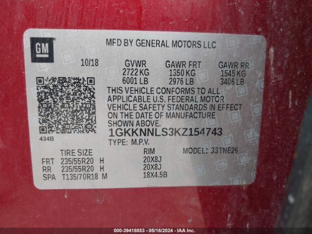 1GKKNNLS3KZ154743 GMC Acadia Slt-2
