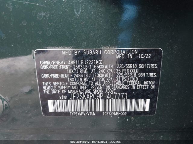 JF2SKAPC9PH407773 Subaru Forester Limited