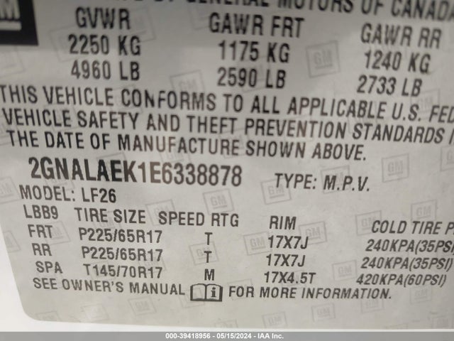 Chevrolet EQUINOX LS 2014 2GNALAEK1E6338878 Image 9