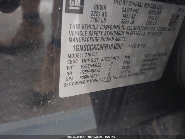 Chevrolet Tahoe Ltz 2015 1GNSCCKC9FR183662 Image 9