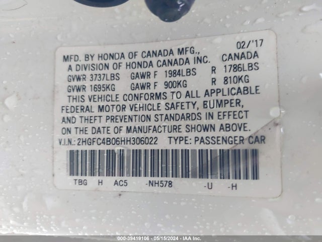Honda Civic Lx-p 2017 2HGFC4B06HH306022 Image 9