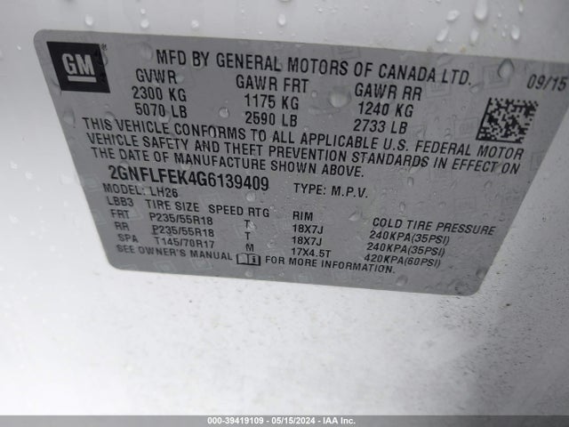 Chevrolet EQUINOX LT 2016 2GNFLFEK4G6139409 Image 9