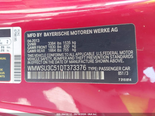 2013 MINI HARDTOP WMWSU3C51DT373376 Photo 8