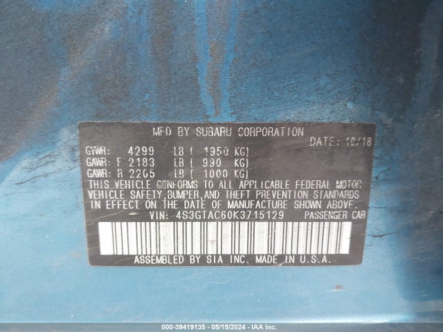 Subaru Impreza 2.0i Premium 2019 4S3GTAC60K3715129 Image 9