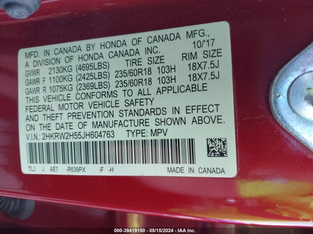Honda CR-V EX 2018 2HKRW2H55JH604763 Image 9