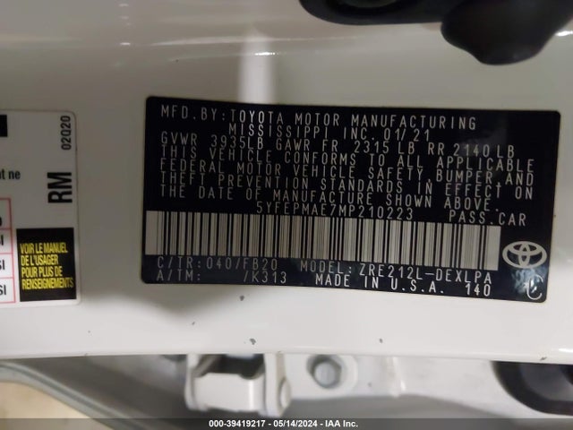 Toyota COROLLA LE 2021 5YFEPMAE7MP210223 Image 9