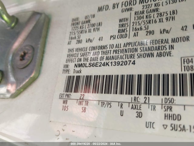 Ford Transit Connect Xl 2019 NM0LS6E24K1392074 Image 9