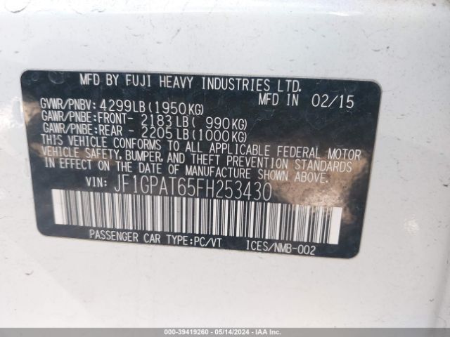 JF1GPAT65FH253430 Subaru Impreza 2.0i Sport Premium