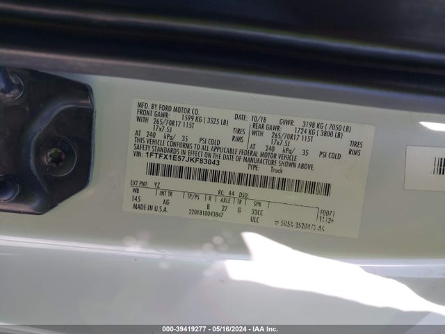 Ford F-150 Xl 2018 1FTFX1E57JKF83043 Image 9