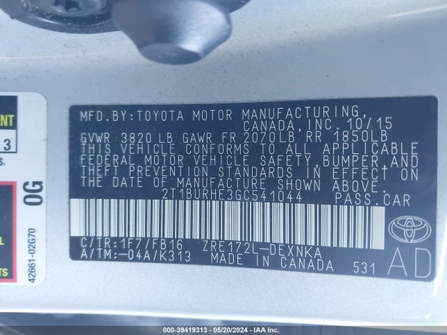 Toyota Corolla Le Plus 2016 2T1BURHE3GC541044 Image 9