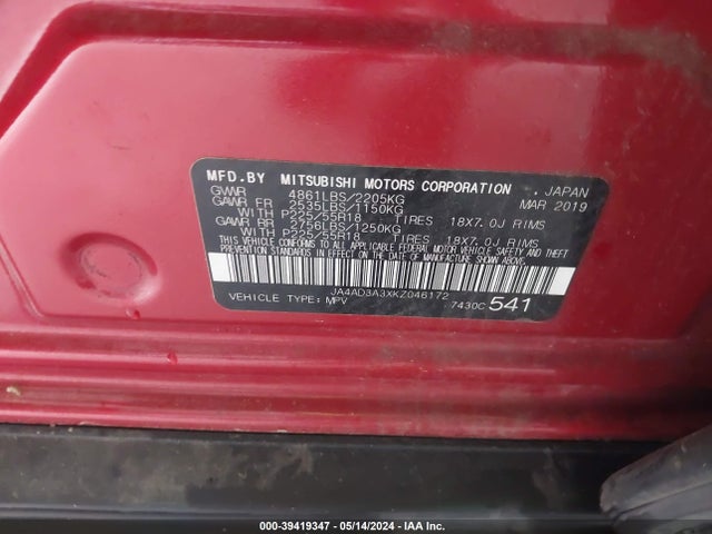 2019 MITSUBISHI OUTLANDER JA4AD3A3XKZ046172 Photo 8