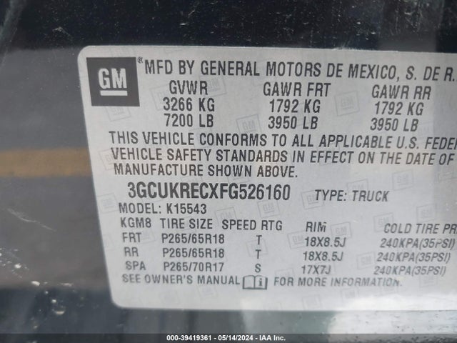 Chevrolet Silverado 1500 2lt 2015 3GCUKRECXFG526160 Image 9
