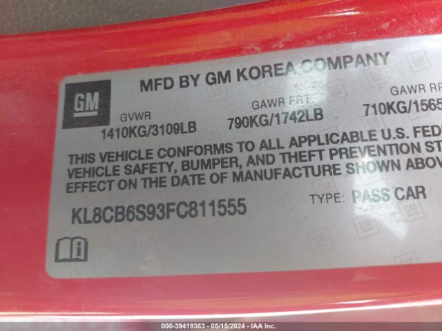 KL8CB6S93FC811555 Chevrolet Spark Ls Cvt