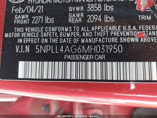 Hyundai ELANTRA SE 2021 5NPLL4AG6MH031950 Image 9