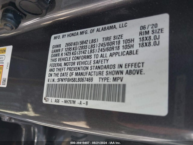 Honda Pilot Awd Ex-l 2020 5FNYF6H58LB067469 Image 9