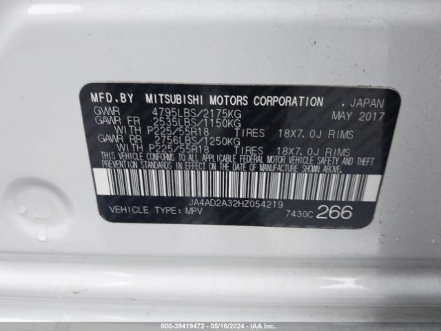 JA4AD2A32HZ054219 Mitsubishi Outlander Es