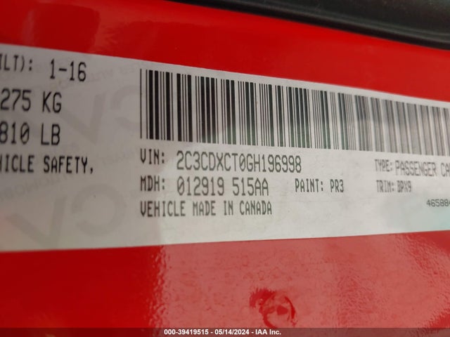 2C3CDXCT0GH196998 Dodge CHARGER R/T