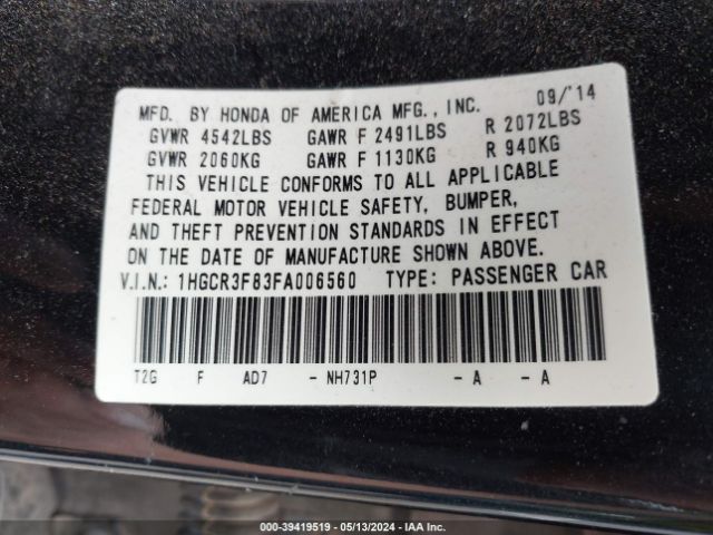 1HGCR3F83FA006560 Honda Accord Ex-l V-6