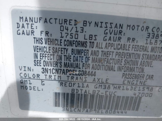 Nissan Versa 1.6 Sv 2014 3N1CN7AP9EL808444 Image 9