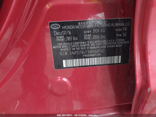 Hyundai ELANTRA SE 2017 5NPD74LF1HH168961 Image 9