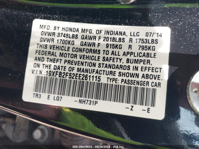 Honda Civic Lx 2014 19XFB2F52EE261115 Image 9