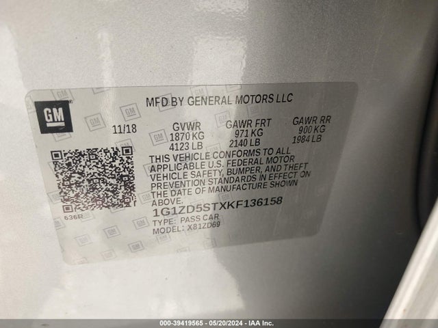 Chevrolet MALIBU LT 2019 1G1ZD5STXKF136158 Image 9