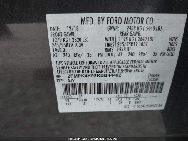 Ford Edge Titanium 2019 2FMPK4K92KBB44402 Image 9