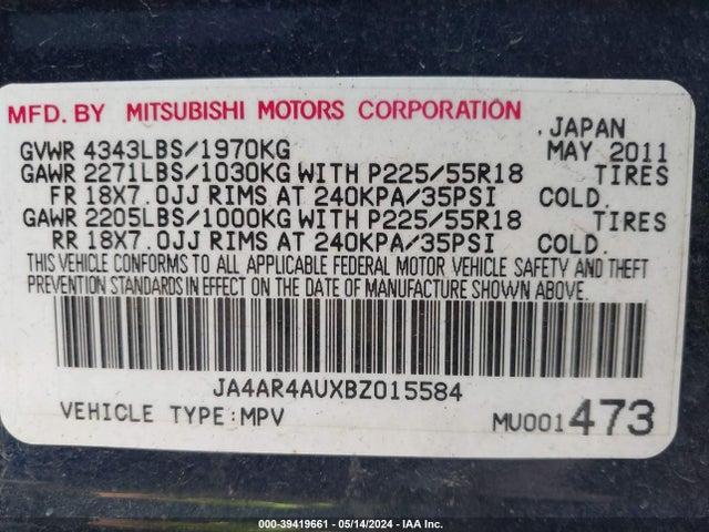 2011 MITSUBISHI OUTLANDER SPORT JA4AR4AUXBZ015584 Photo 8