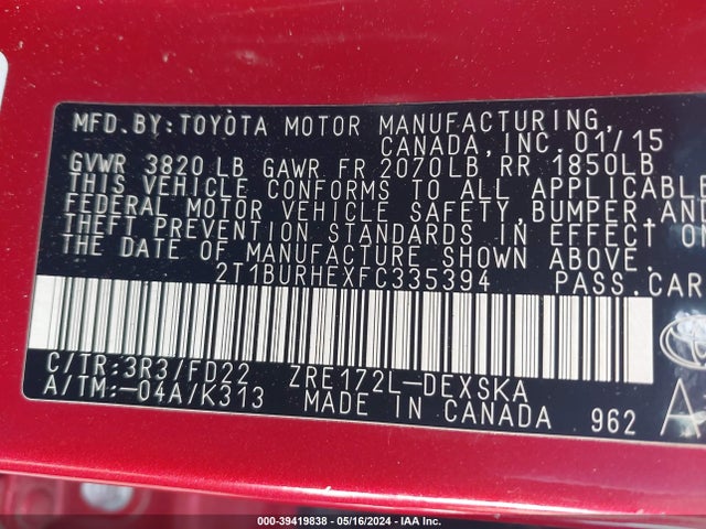 Toyota Corolla S Plus 2015 2T1BURHEXFC335394 Image 9