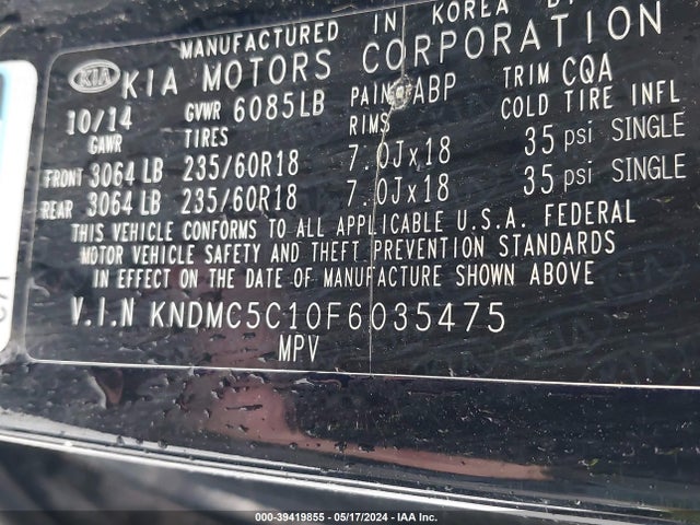 KIA SEDONA EX 2015 KNDMC5C10F6035475 Image 9
