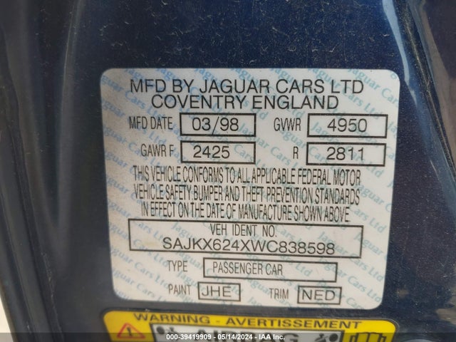 1998 JAGUAR XJ8 SAJKX624XWC838598 Photo 8