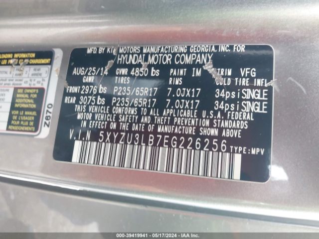 5XYZU3LB7EG226256 Hyundai Santa Fe Sport 2.4l