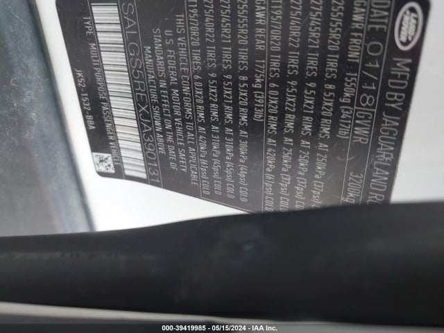 SALGS5REXJA390131 Land Rover Range Rover 5.0l V8 Supercharged