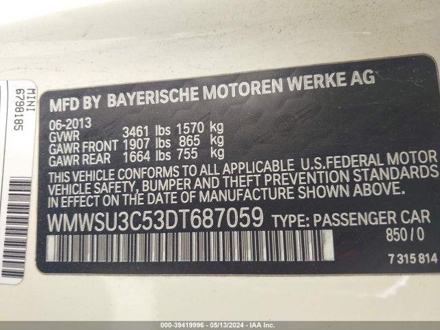 2013 MINI HARDTOP WMWSU3C53DT687059 Photo 8