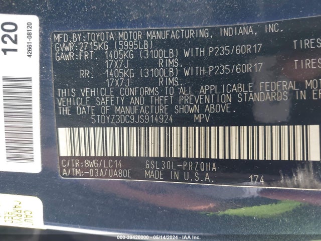 Toyota Sienna Xle 8 Passenger 2018 5TDYZ3DC9JS914924 Image 9