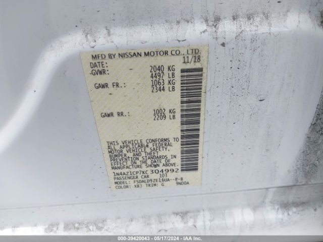 1N4AZ1CP7KC304992 Nissan LEAF SV